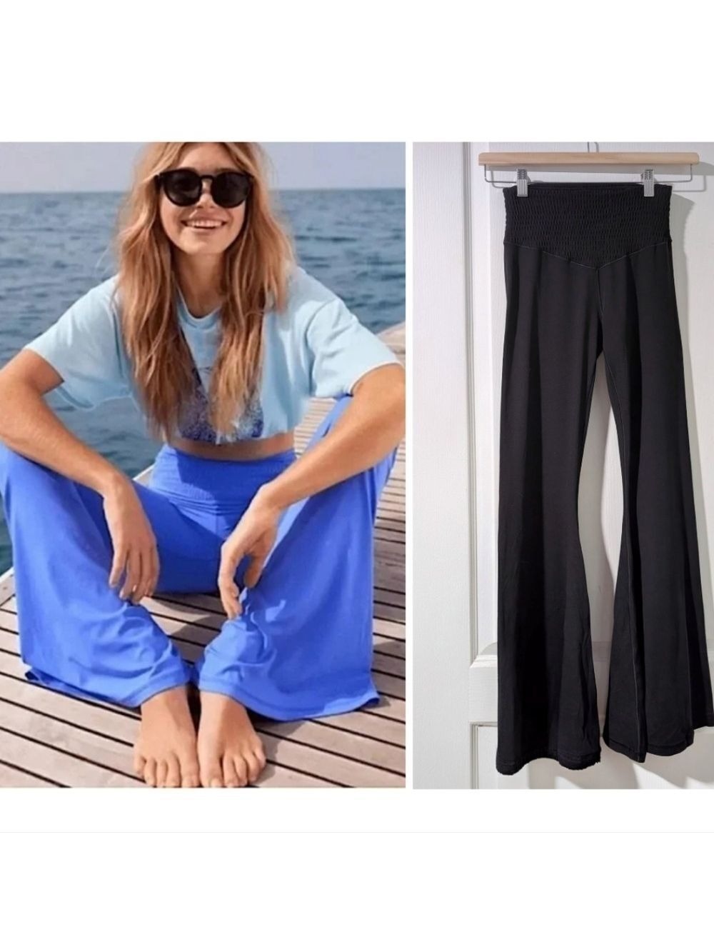 OFFLINE by Aerie | Real Me High Waisted Smocked Super Flare Leggings In Black